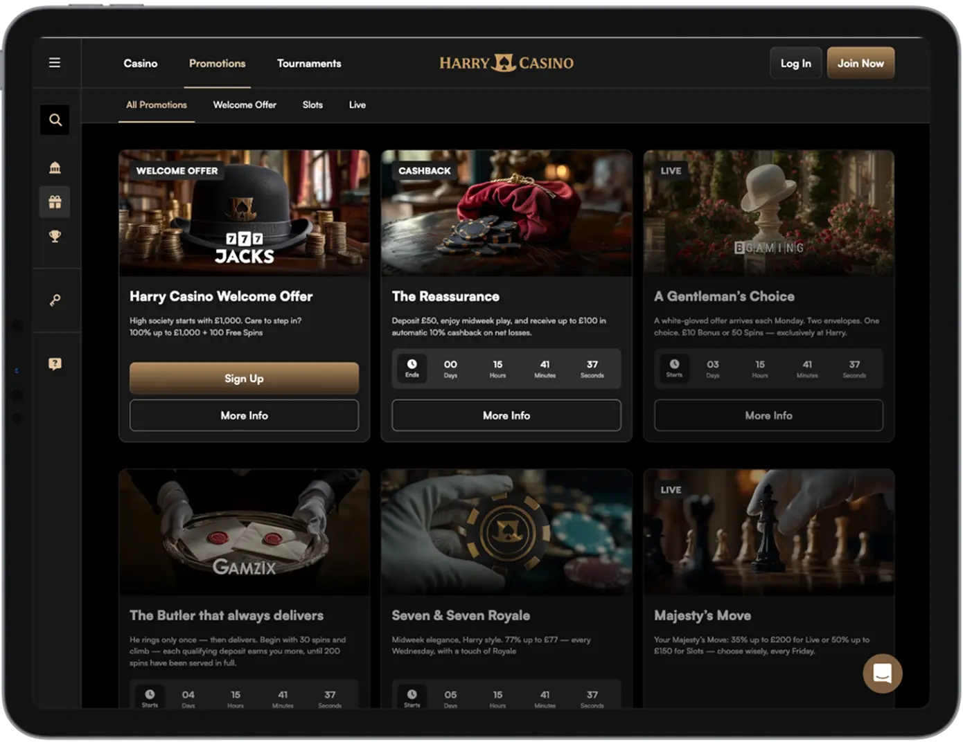 Harry Casino mobile app bonuses